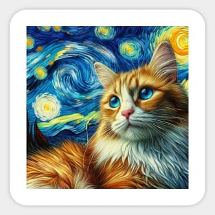 The red Cat and the starry night Sticker